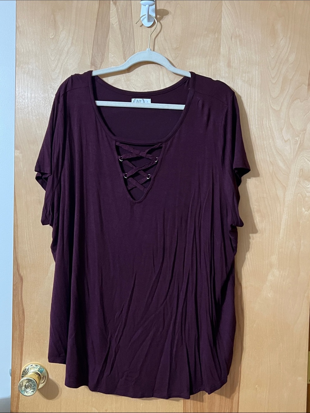 Maurices Lace-Up V-Neck Short Sleeve Tee - Plum